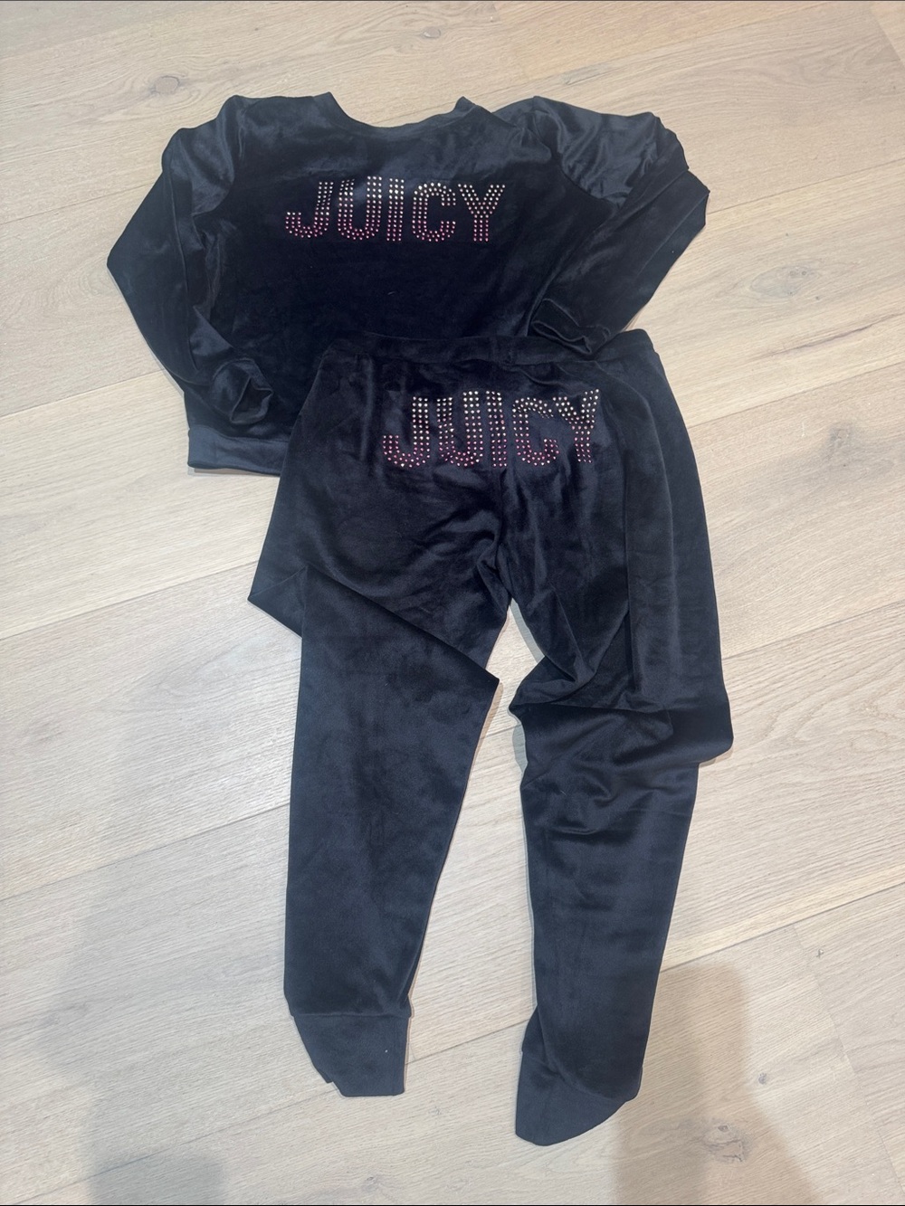 Juicy Couture Black Velour Rhinestone Logo Two-Piece Set